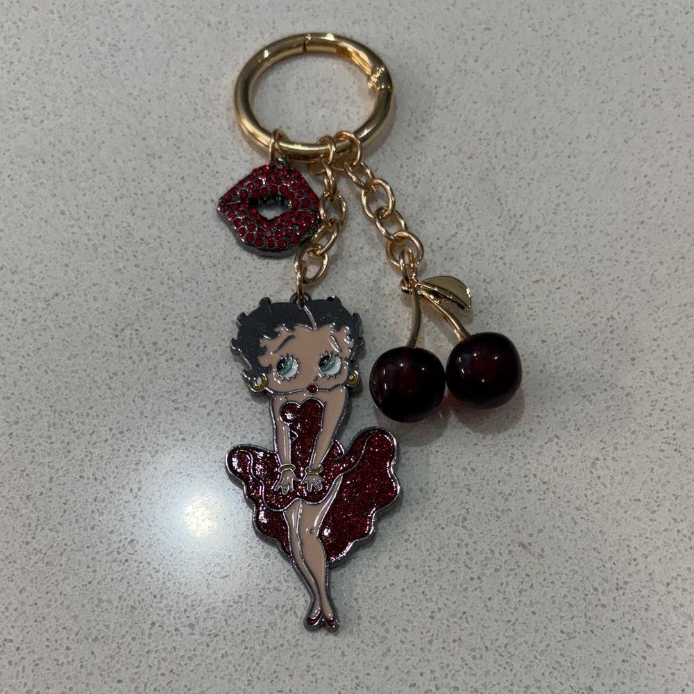 Betty Boop Red and Gold Keychain with lips & cherriesNWOT